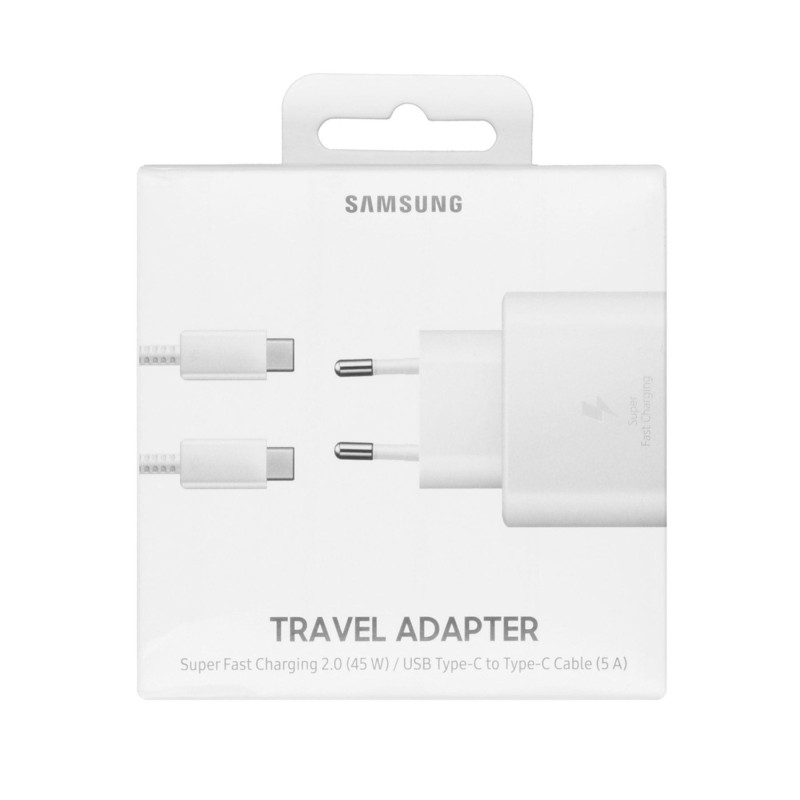 Chargeur Secteur USB-C Samsung Original 45W + Câble USB-C vers USB-C, Super  Fast Charging 2.0 - Blanc